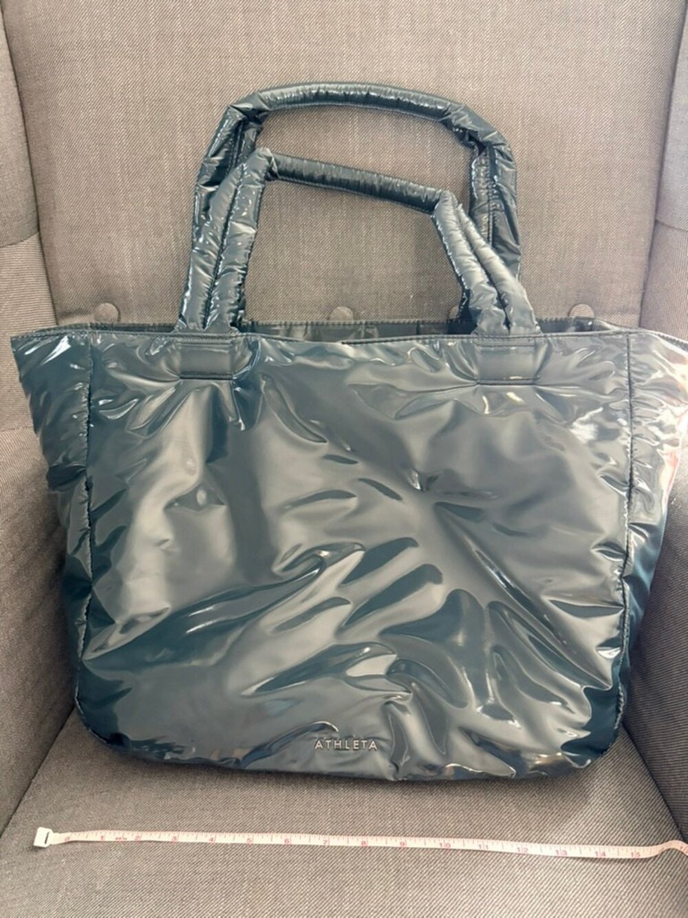 Athleta Puffer Tote Bag Glossy Slate Blue